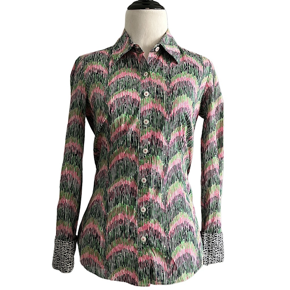 Rare LILLY PULITZER chevron wave multicolor Its A Lilly button down 0 like new